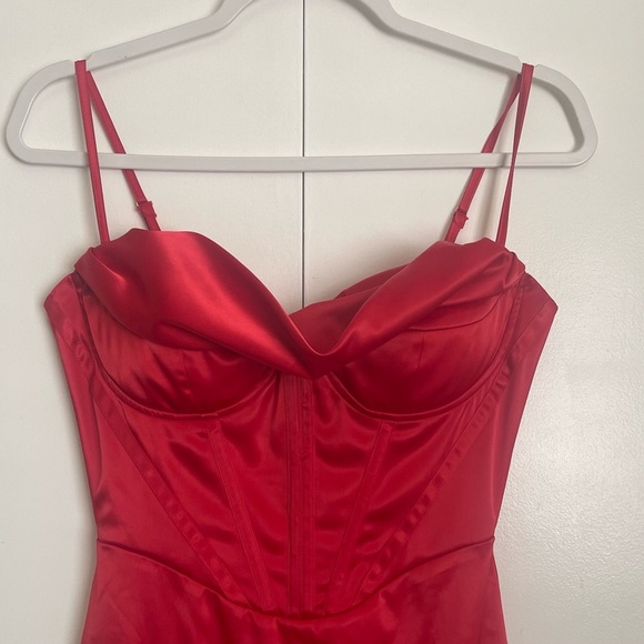 ❤️Parthea Boning Push Up Padded Corset Satin Red Dress - Picture 3 of 7